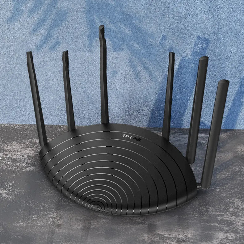 Black AC1900 Gigabit dual-band wireless router with easy display panel showing connection status