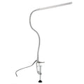 Silver aluminium alloy LED clip table lamp with long arm for nail art and crafting, showing clip attachment and USB cable