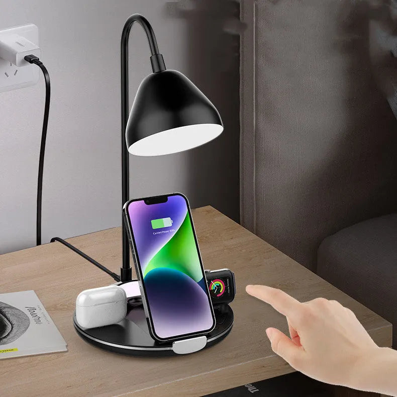 Black foldable magnetic wireless charger with phone and earbud charging areas open