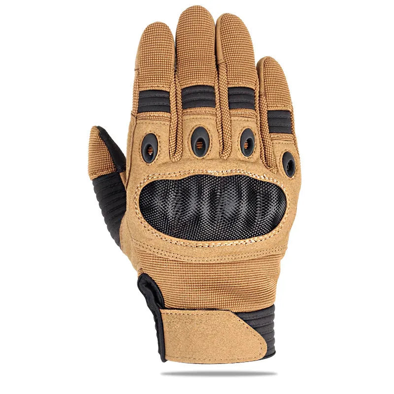 Pair of touch screen military tactical full finger motorbike gloves in knitted fabric black colour