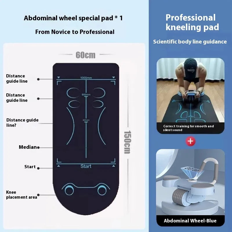 Automatic rebound abdominal wheel fitness equipment with elbow support pads in blue colour