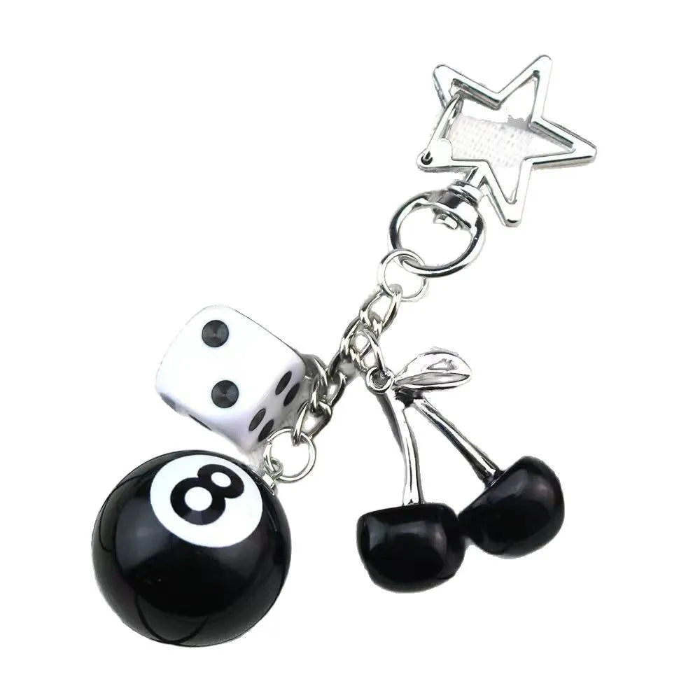 Creative cherry table tennis pendant keychain in plastic resin with alloy ring, sweet cool style