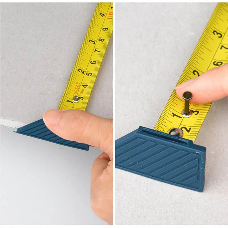 Blue aluminium alloy and plastic woodworking cutter with a built-in tape measure and safety blade.