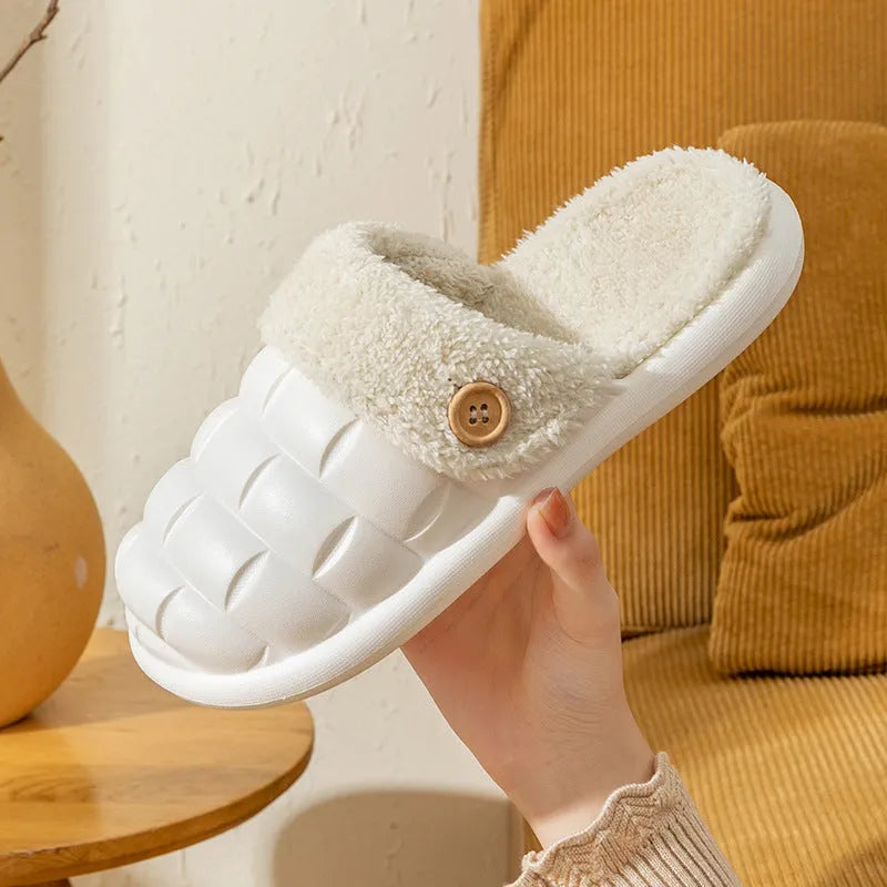 EVA detachable plaid slippers with plush lining in pink colour for women