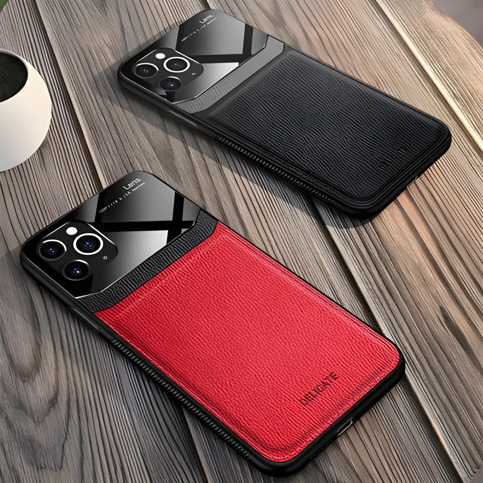 Anti-drop PC and leather phone case for Apple iPhone back cover in solid colour