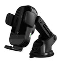 Black folding car wireless charger on dashboard with suction cup bracket