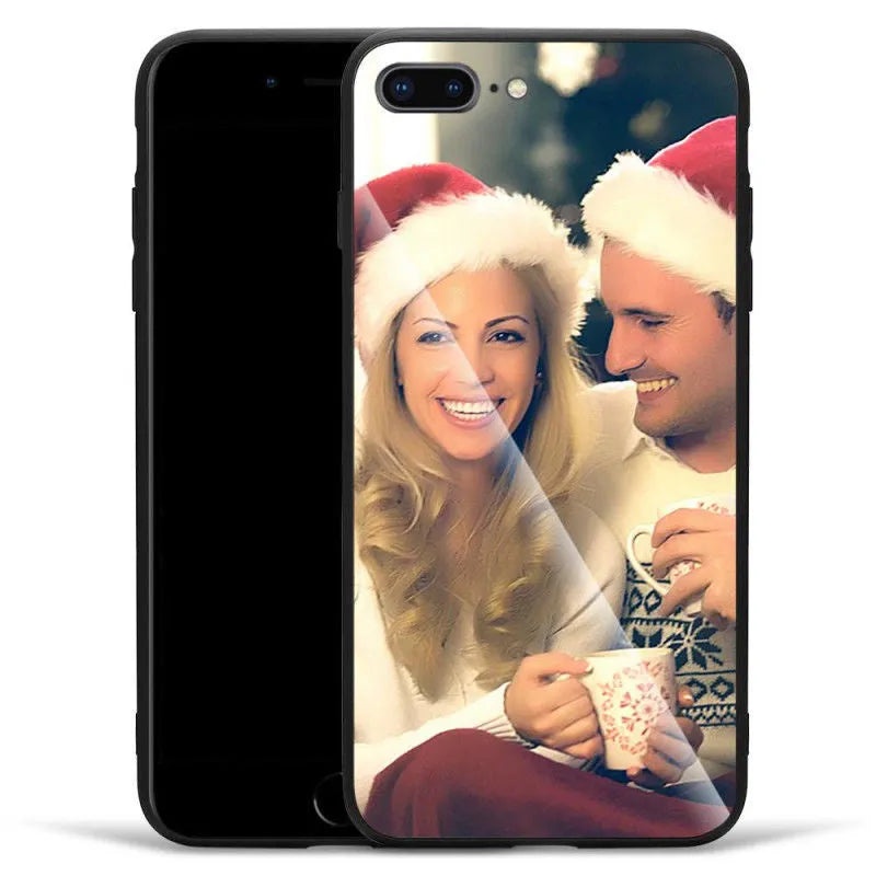 Slim hard back patterned case for iPhone with raised edge protecting camera and screen.