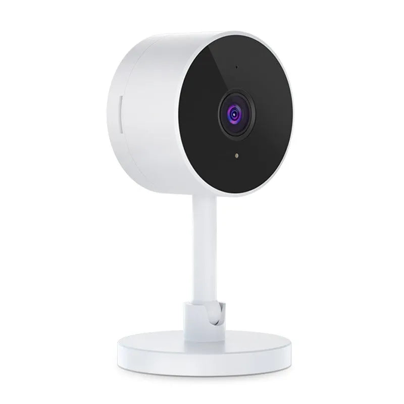 White WiFi home security camera in gun camera style with 1080p HD resolution and microSD card slot