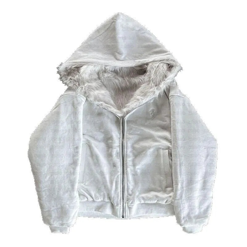 Unisex loose fit casual coat in black or white polyester with cardigan style