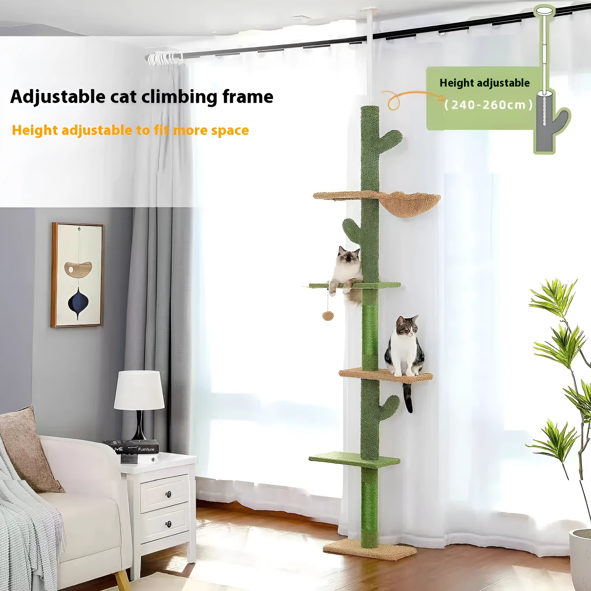 Solid wood cat climbing frame with integrated scratch board measuring TT40x25x240cm