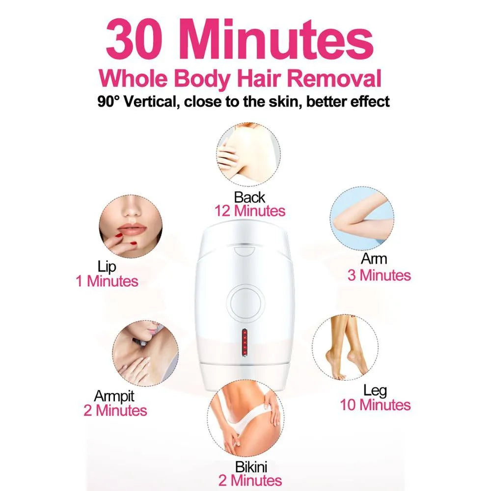 White home laser hair removal instrument with five energy adjustment buttons and compact handheld design