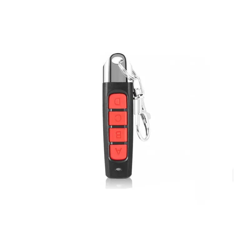 Compact 433MHz rolling door remote control in black, blue, grey, or red for DC12V systems.