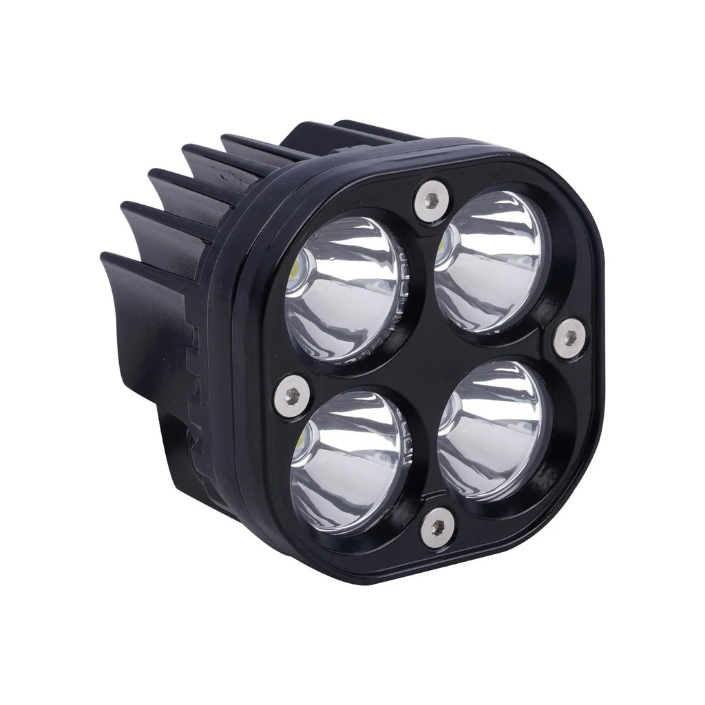 Four-leaf clover style motorcycle spotlight with aluminium base plate.
