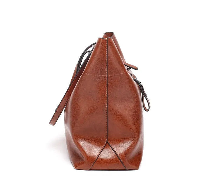 Casual waxed cowhide leather cross-body handbag in multiple colours showing internal compartments