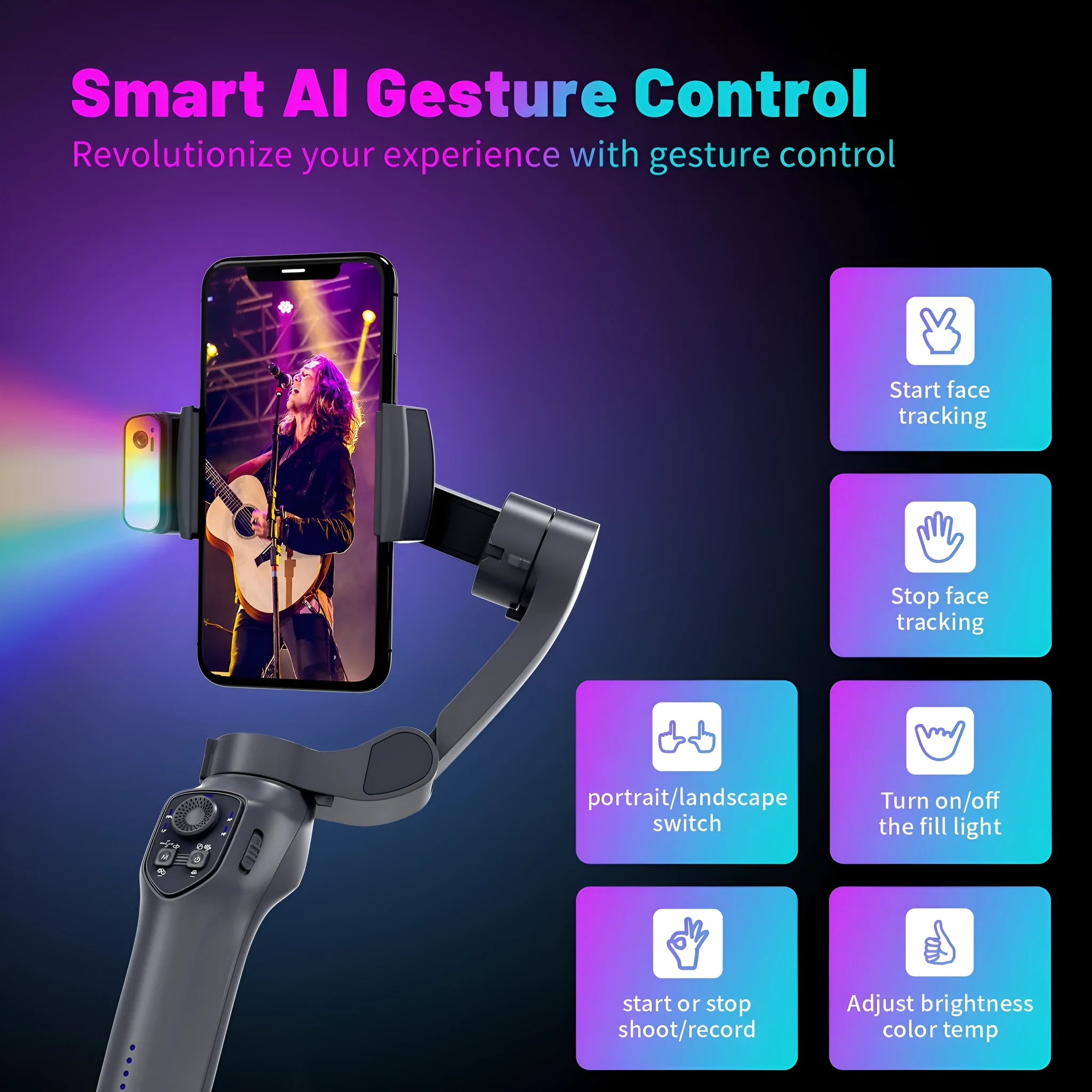 Foldable handheld smartphone video stabilizer gimbal in gun metal colour