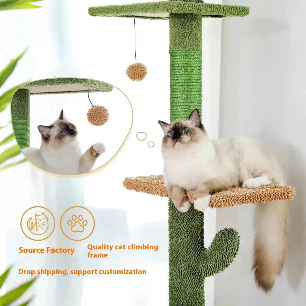 Solid wood cat climbing frame with integrated scratch board measuring TT40x25x240cm