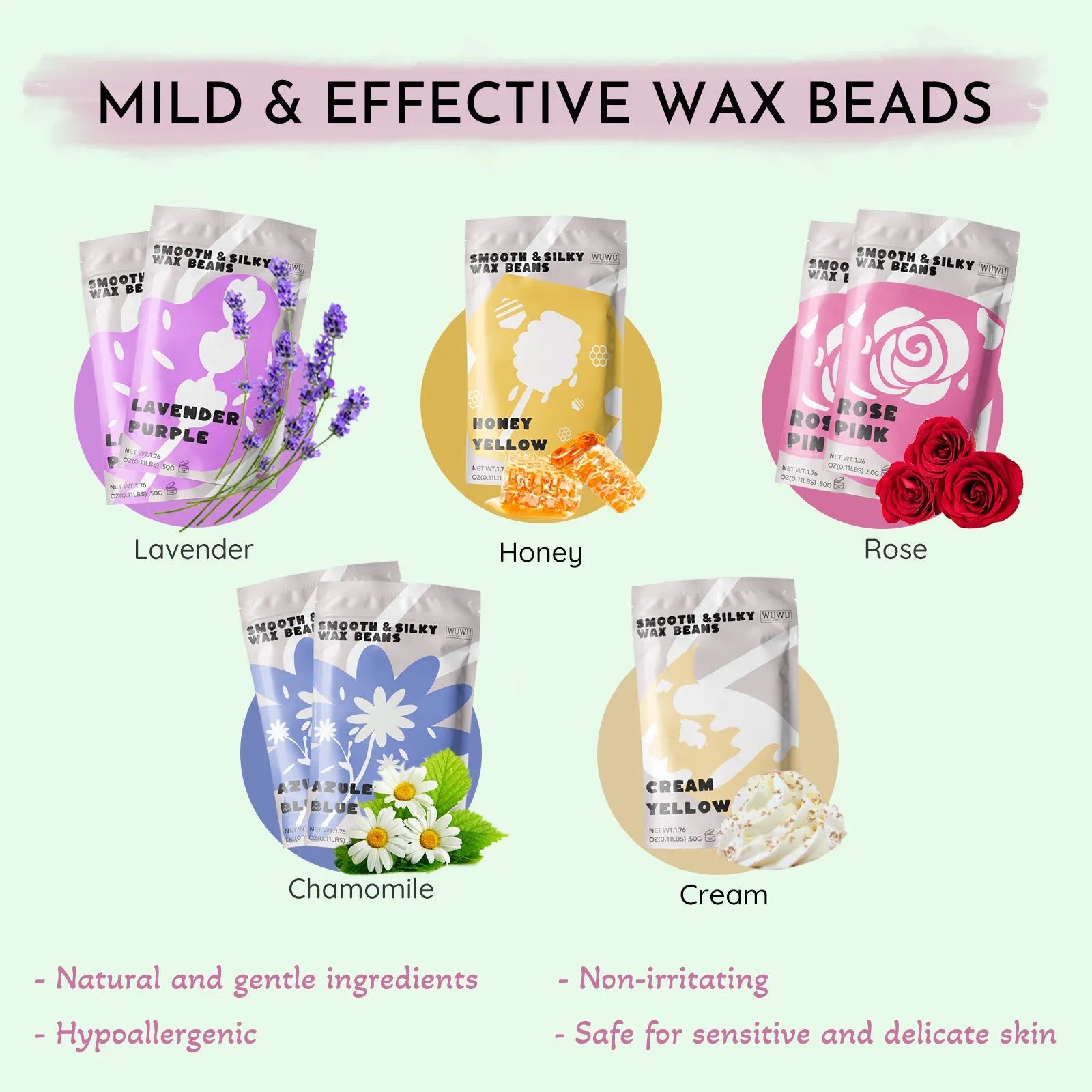 WUWUVISTA 63-piece waxing kit with black wax warmer, wax beads, lotion, and waxing sticks
