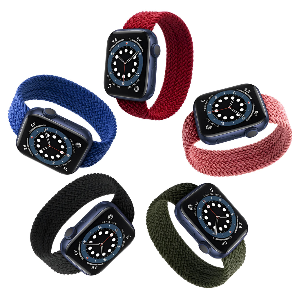Apple Watch woven nylon replacement strap with plastic adjustable head in multiple colour options