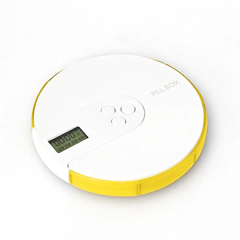 7-compartment alarm clock pill dispenser in blue plastic with digital display