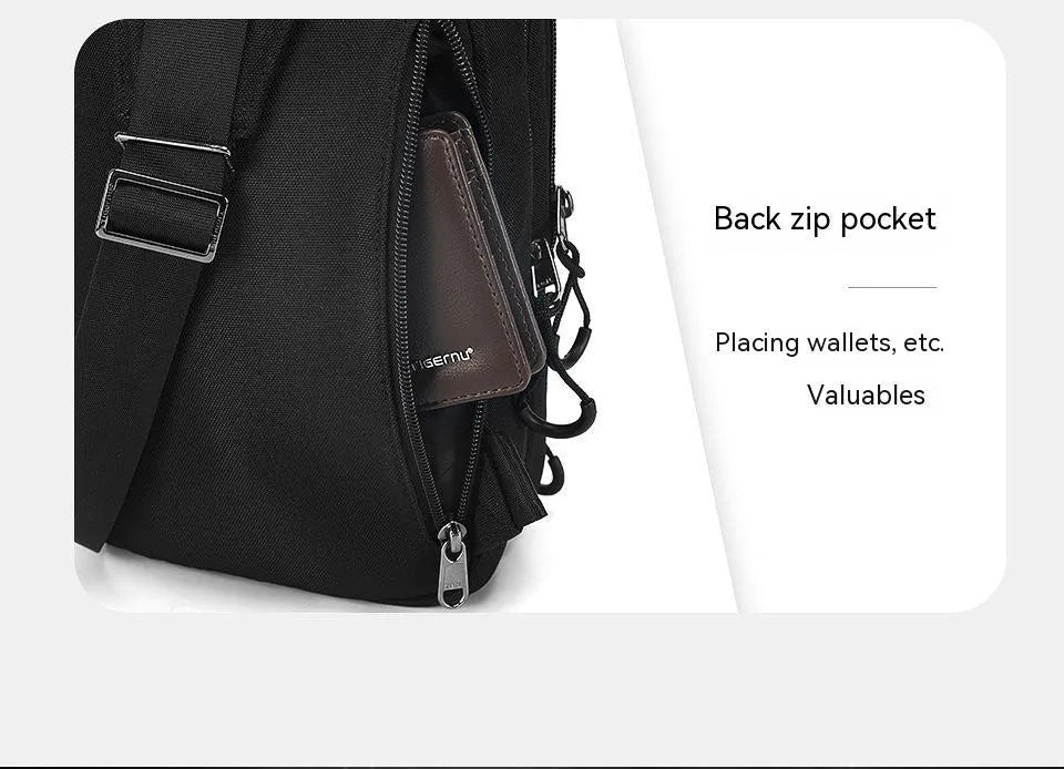Casual black TPU camouflage chest bag with single shoulder strap and external pockets