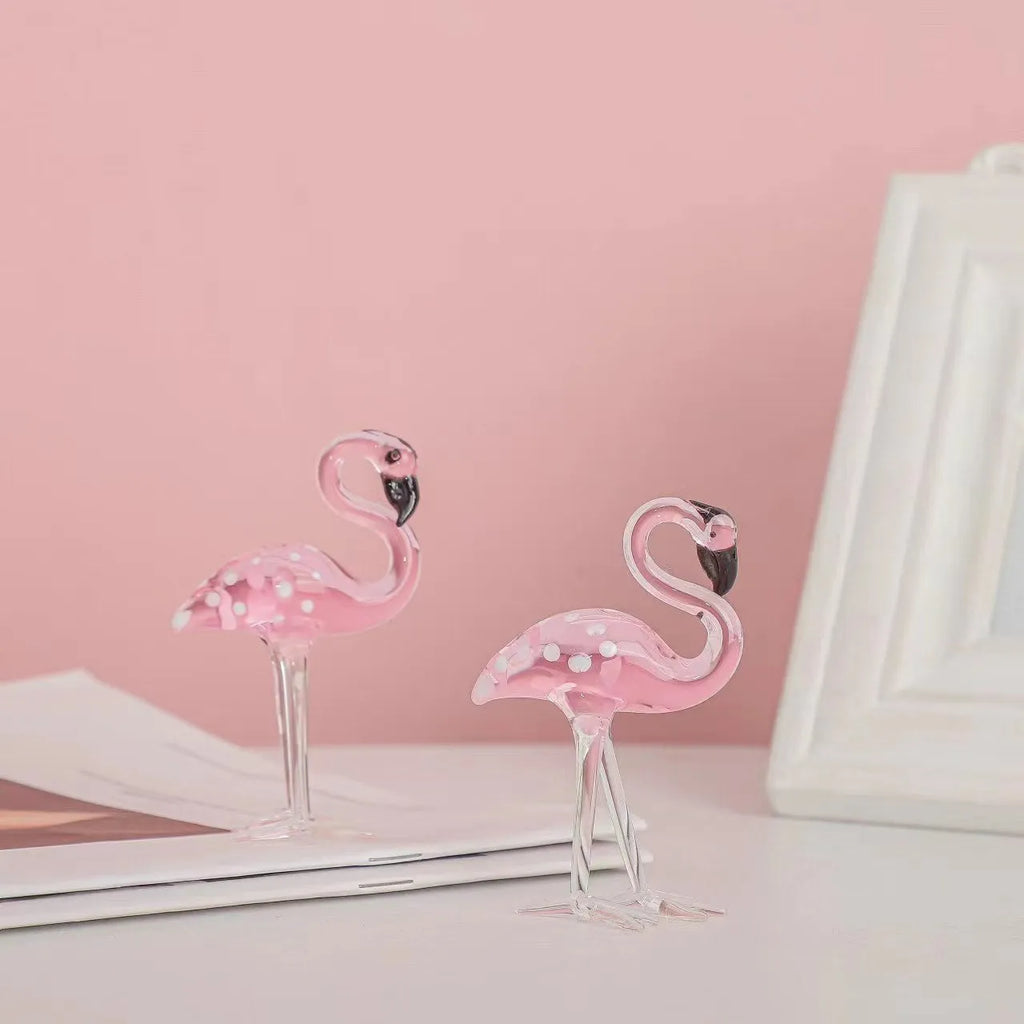 Pink crystal flamingo decorative ornament on table with modern minimalist style
