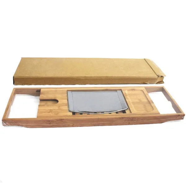 Bamboo bathtub frame with one shelf for bathroom storage, designed for desktop installation.