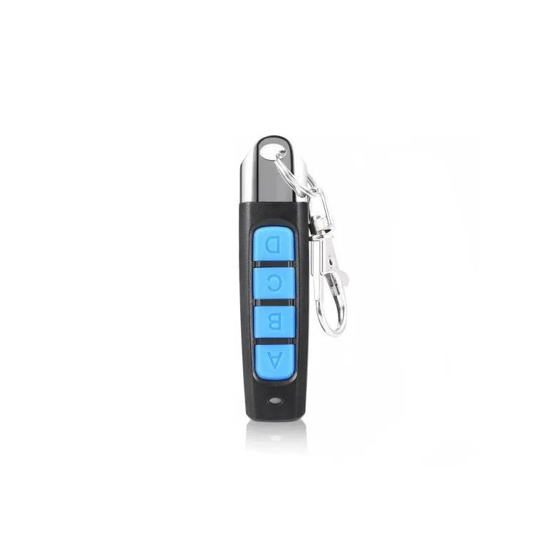 Compact 433MHz rolling door remote control in black, blue, grey, or red for DC12V systems.