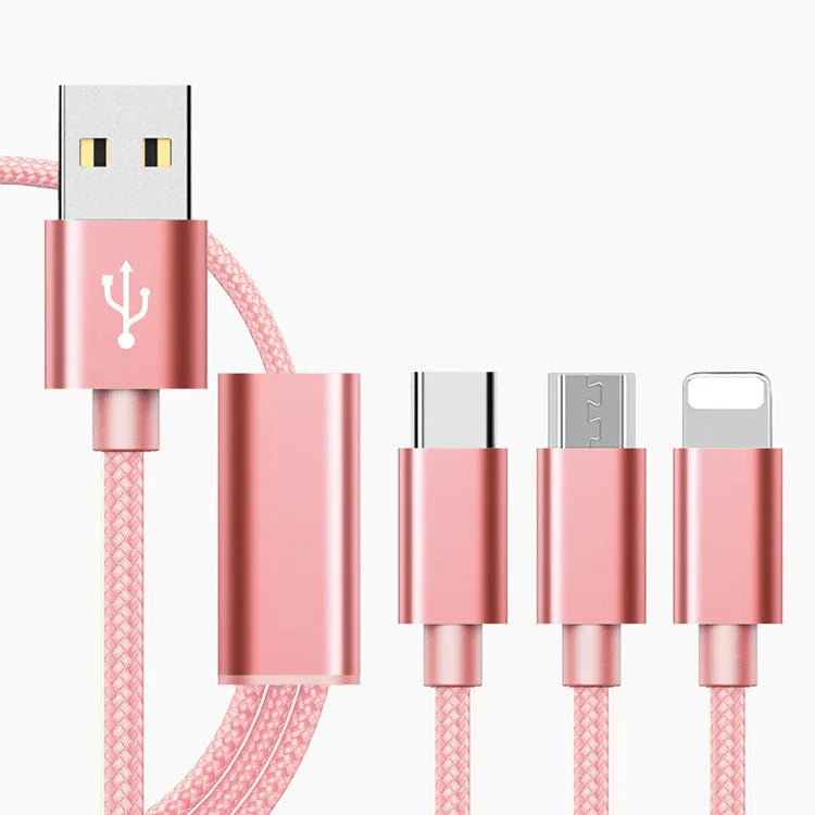 Three-in-one micro USB charging cable in six colour options with 1.2 metre length