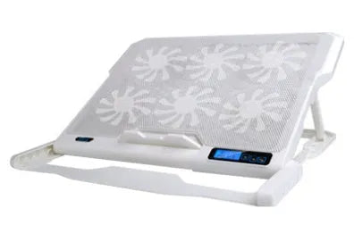 Metal mesh laptop cooling board measuring 375x285x24mm with USB cable and six-speed control display