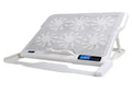 Metal mesh laptop cooling board measuring 375x285x24mm with USB cable and six-speed control display
