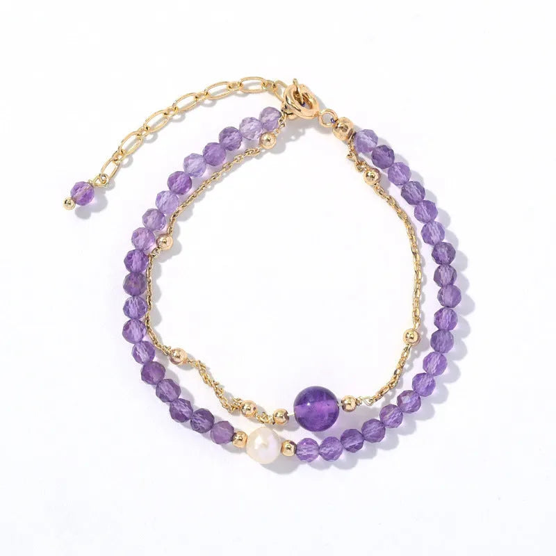 Chinese style women's bracelet with crystal pearls and electroplated amethyst finish