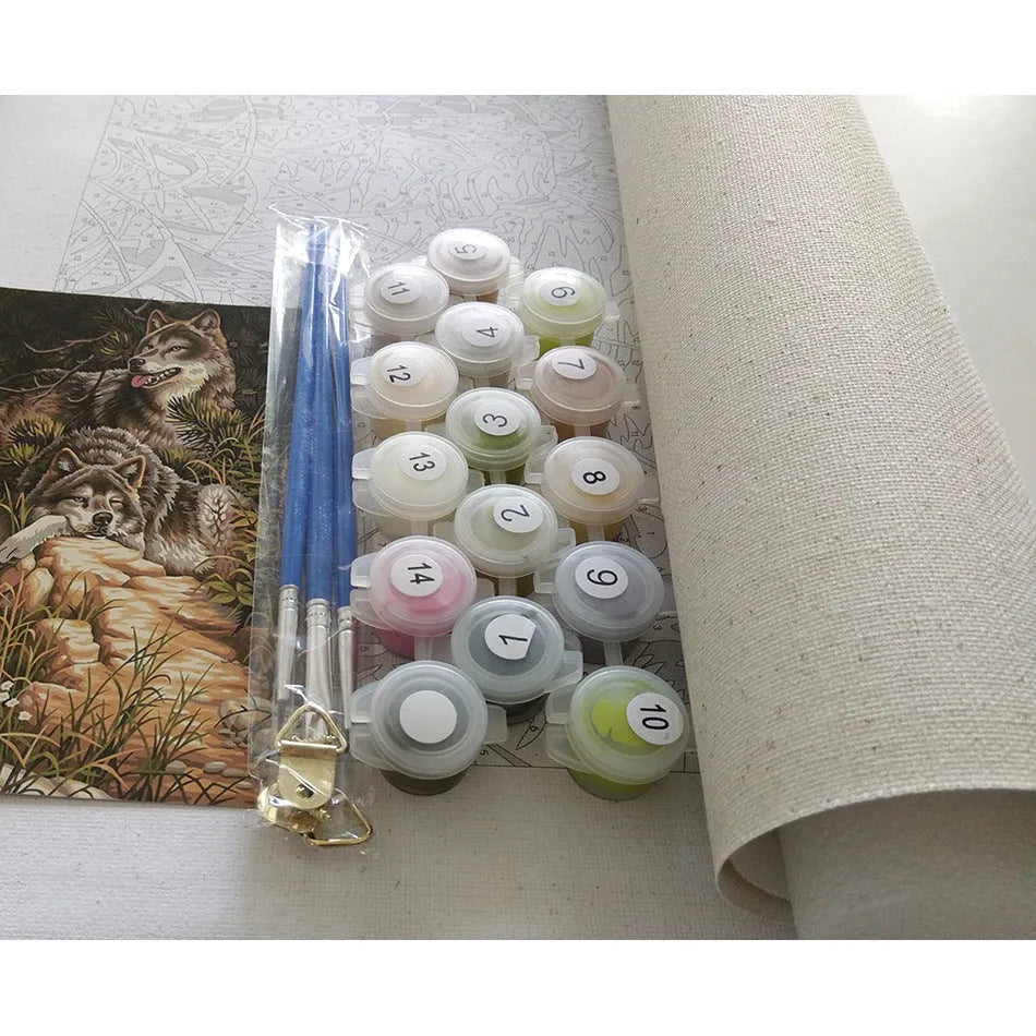 Paint by numbers landscape kit with 40x50cm linen canvas, acrylic paints, and optional frame