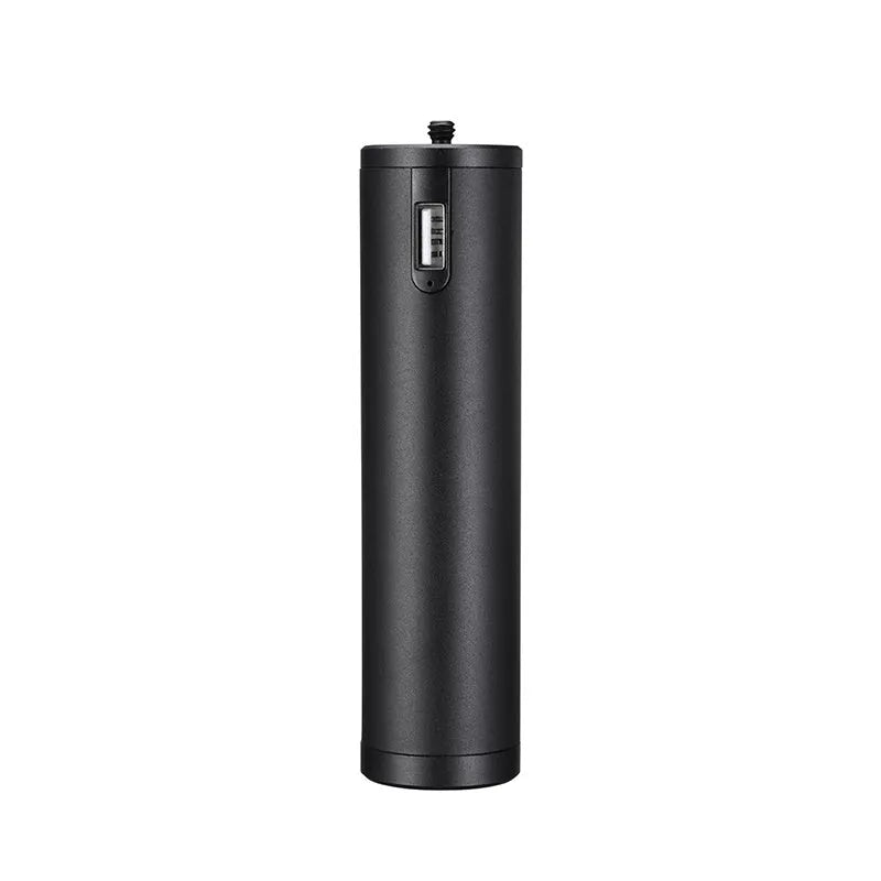 Black aluminium alloy portable power bank with 6800mAh capacity and carrying handle
