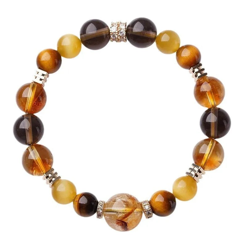 Natural yellow tower crystal tiger-eye bracelet in 10mm and 12mm sizes