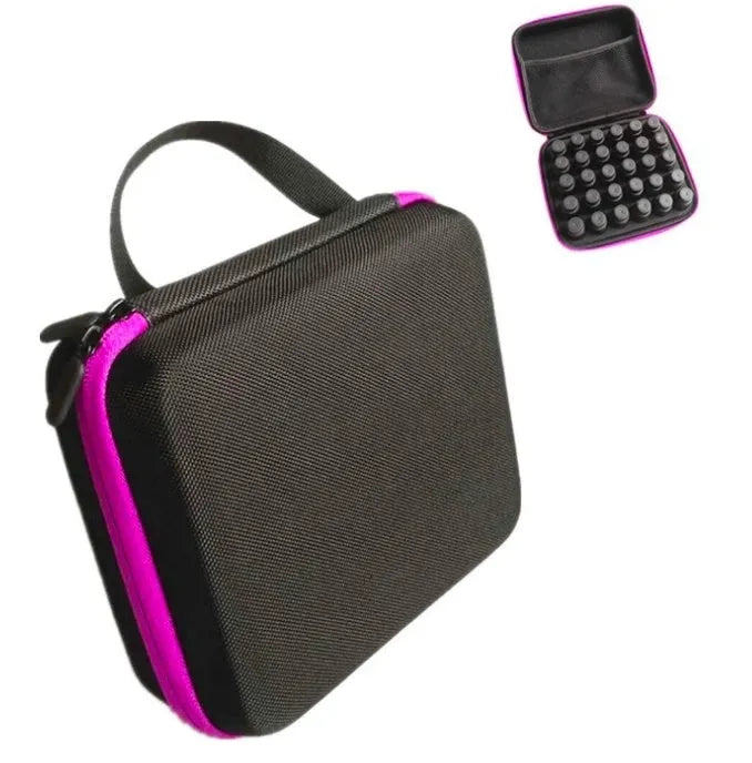 EVA cosmetic storage bag with 30 compartments for 15ml essential oil bottles, wall-mounted cube organiser.