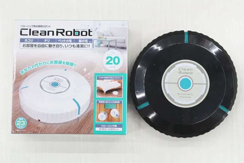 AC automatic robot vacuum cleaner in black or white on a hardwood floor