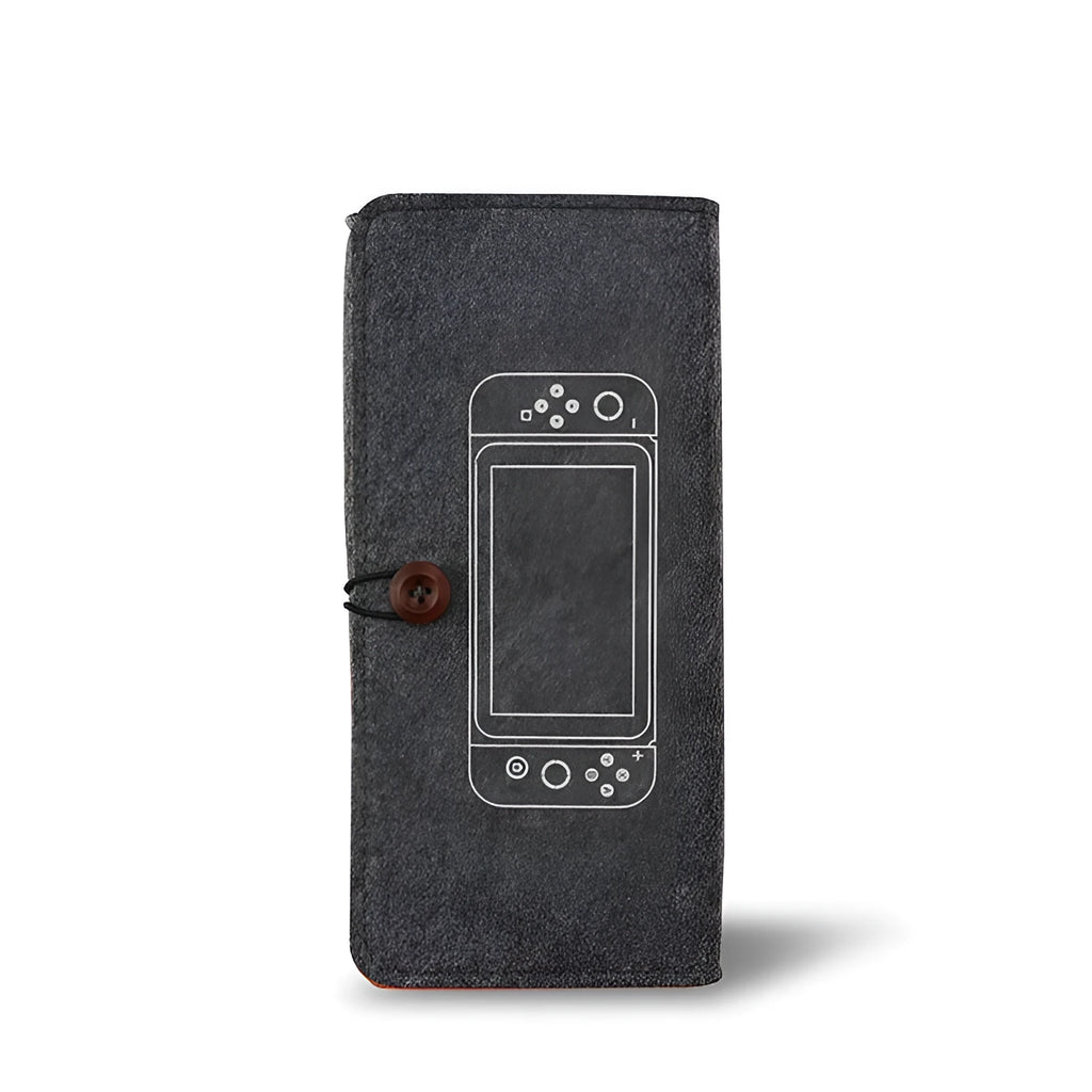 Black felt Nintendo Switch pouch showing game card slots and double storage layers