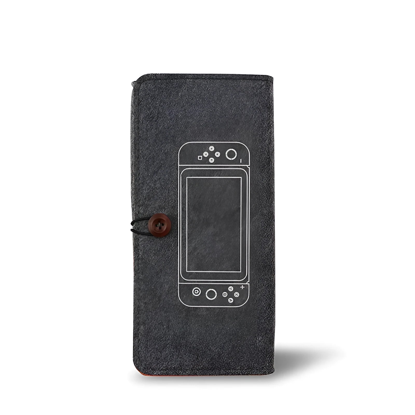 Black felt Nintendo Switch pouch showing game card slots and double storage layers