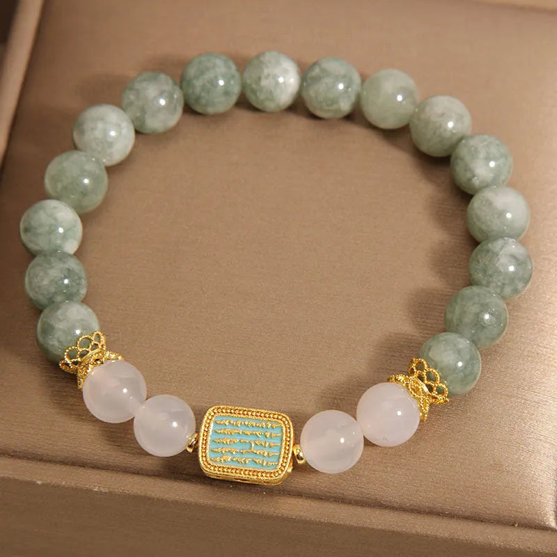 Oil green emerald crystal bracelet with five gemstones and scripture detailing for women