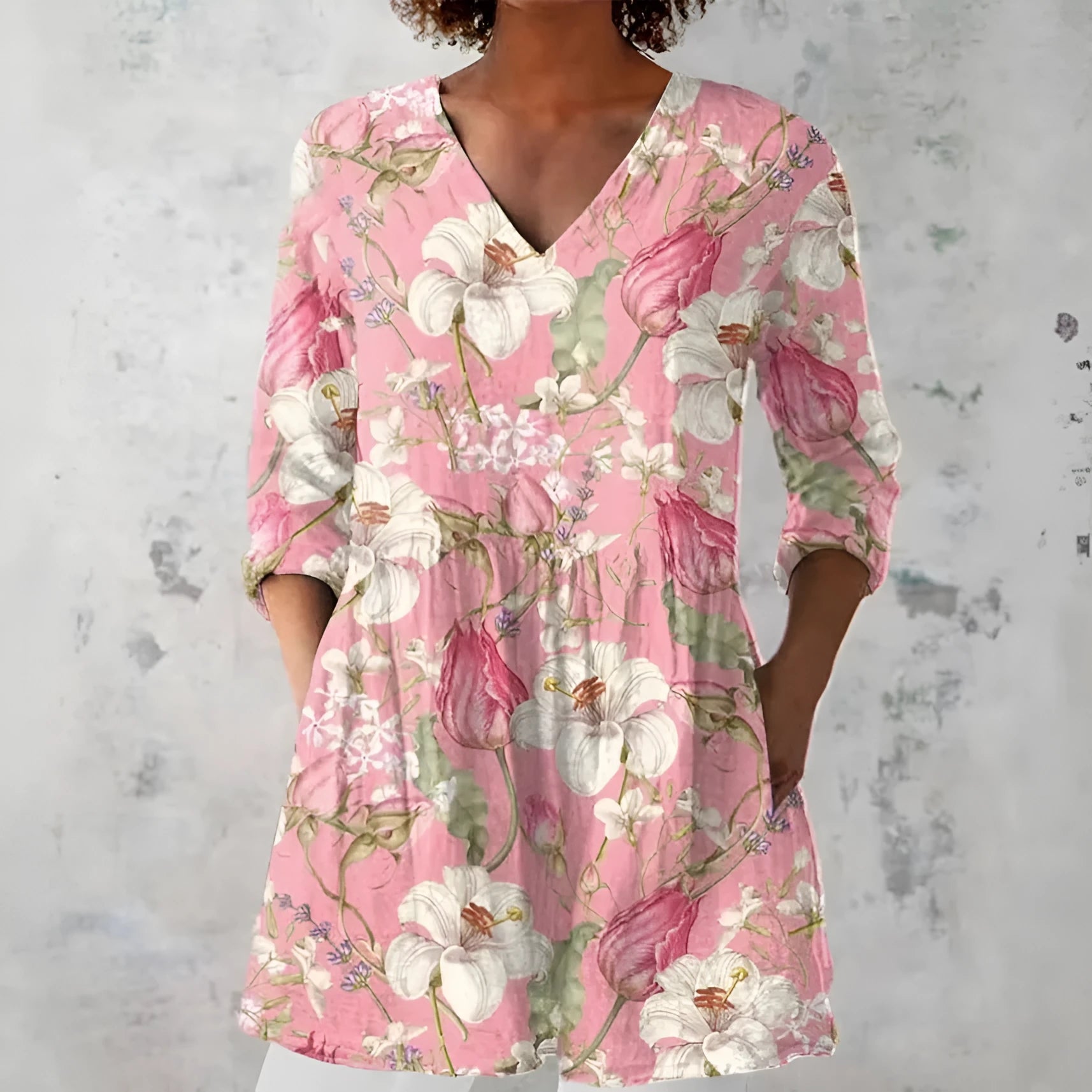 Women's slim fit long-sleeved top with a retro digital print pattern in a colour option.