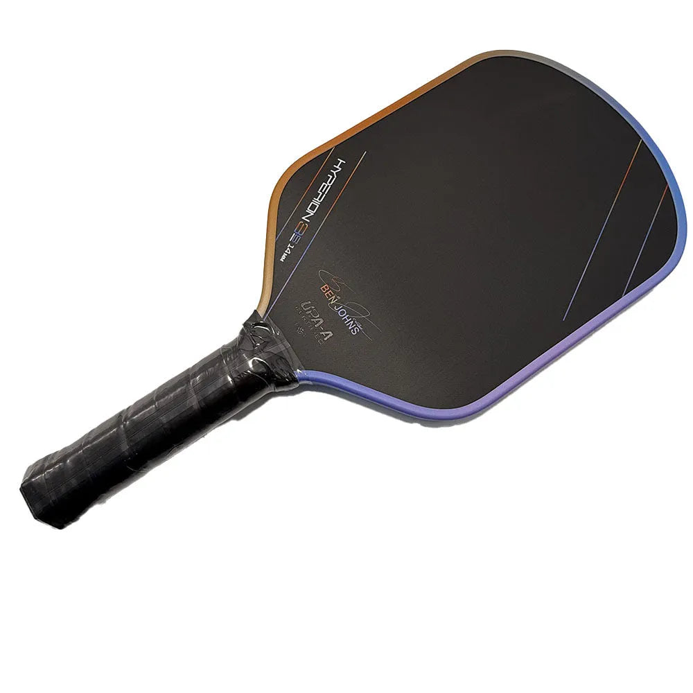 Multicolour matte finish pickleball racket with T700 carbon fibre frame and honeycomb core.