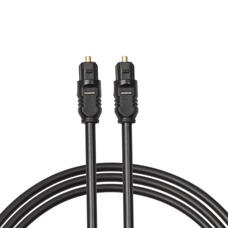 Black Toslink optical audio cable with square connectors and 2 metre length