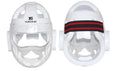 Karate helmet protective equipment in blue colour with adjustable straps and protective padding