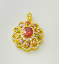 Women's zircon flower pendant necklace showing gold, champagne gold and platinum colour options with and without chain