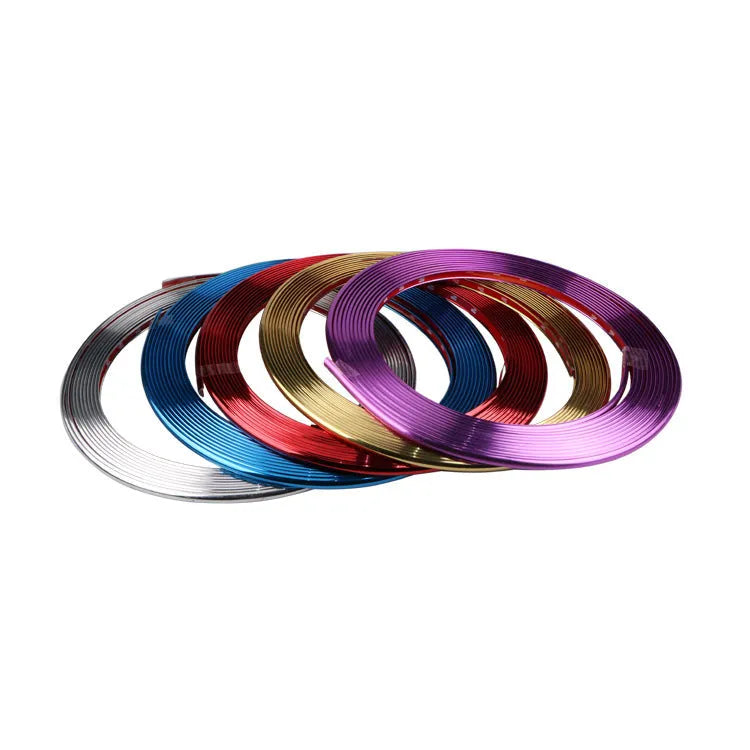 Electroplated purple PVC wheel hub trim roll measuring 8 metres for car decoration and protection