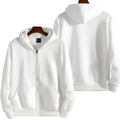 Men's solid colour loose sports zipper jacket in a cardigan style on a hanger.