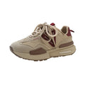 Black and khaki red women's retro platform sports shoes with lace-up front and round toe.