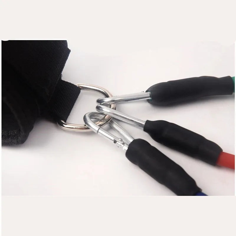 Black elastic pull rope set with ankle straps for leg and Taekwondo training.