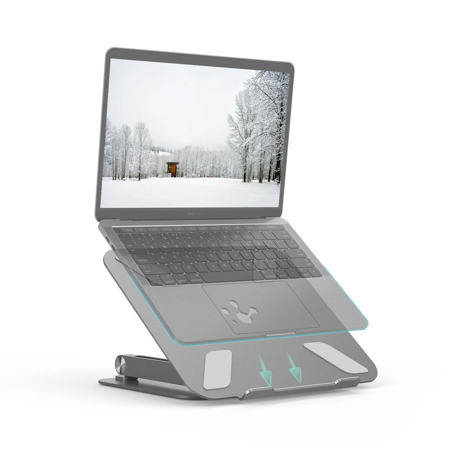 Aluminium alloy multi-angle notebook stand in space gray colour on a desk