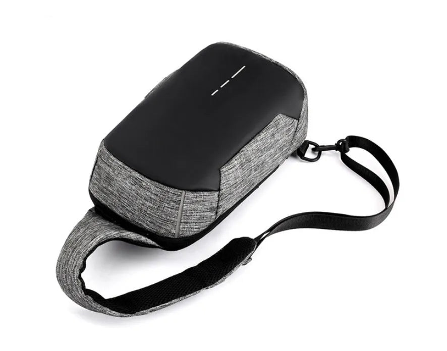 Small dark blue Oxford cloth waterproof chest bag with zip opening and single strap